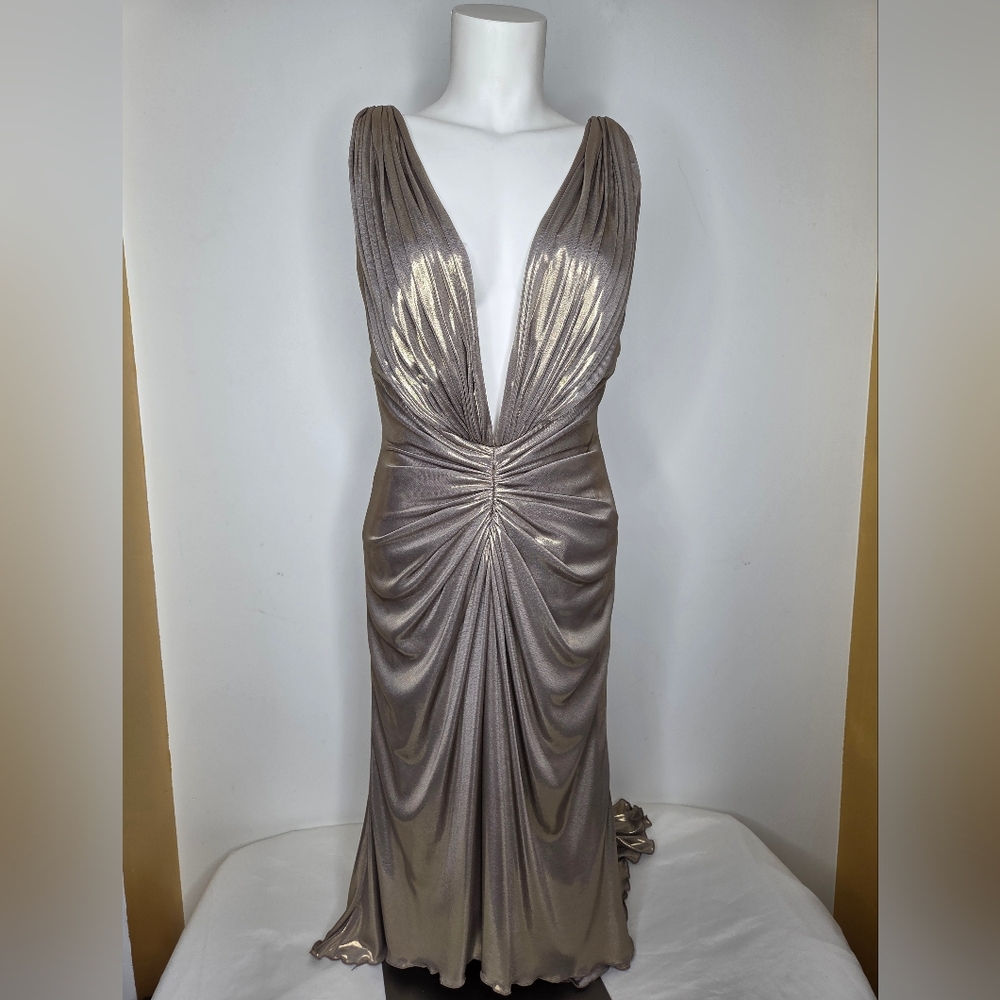 Tadashi Collection Size 6 Chic Midi Metalic Gold Polyester Fabric